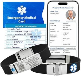 Universal Medical Data Emergency Alert Bracelets for Women & Men – QR Code, Custom Laser Engraved – Silicone Medical Alert Bracelet with Emergency Card & Lifetime PHR Access, Adults & Seniors – Black