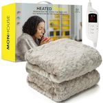 MONHOUSE Heated Throw - Electric Blanket - Digital Controller - Timer up to 9 hours, 9 Heat Settings, Auto Shutoff - Machine Washable - Single 130X160cm - FUR