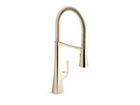 Kohler 22060-AF Graze Commercial, 3 Function Tall Semi-pro Kitchen Sink Faucet with Pull Down Sprayer, Vibrant French Gold