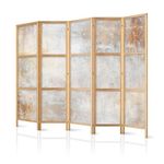 murando Room divider XXL Beige concrete 225x171cm / 89" x 68" 5 pieces non woven fabric German quality room divider wood design pattern hand made Home office elegant minimalism f-A-10098-bh-a