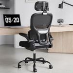 Soohow Ergonomic Home Office Chair, Mesh Desk Chair with Lumbar Support, Comfy Computer Desk Chair with Flip Armrest Rolling Wheels, Adjustable Headrest, Black.