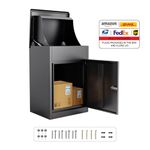 Merapi Parcel Drop Boxes for Outside, 17.5" x 13.7" x 25.4" Cold-Rolled Steel Package Delivery Boxes, Anti-Theft Lockable Wall Mount Mailbox for House, Porch, Curbside, Black