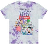 Mens Toy Story Group Shirt - Woody, Buzz Lightyear, Rex & Pizza Planet - Throwback Classic Tie Dye T-Shirt (Lavender Wash, XX-Large)