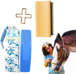 Kit de 2 cepillos especiales muda caballo cepillo y peine + bolsa | Quita el pelo muerto, la muda, el barro | Kit indispensable en período de muda para caballos. Fácil de transportar y limpiar