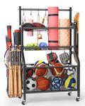 Garage Sports Equipment Organizer - Ball Storage Rack 2024 Upgraded Heavy Duty Steel Ball Storage Garage Sports Organizer for Garage, Sports Storage Cart Garage Toy Storage for Indoor Outdoor