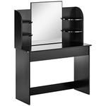 HOMCOM Vanity Table Wood Dressing Table w/Makeup Mirror, Big Drawers, Open Shelf for Bedroom Black