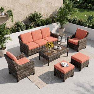 Varmoza Wicker Patio Conversation Set, Outdoor Patio Chair Set with Deep Seating, Wide Armrests & Thick Cushions, All-Weather Outdoor Furniture Set for Patio, Porch, Deck & Backyard