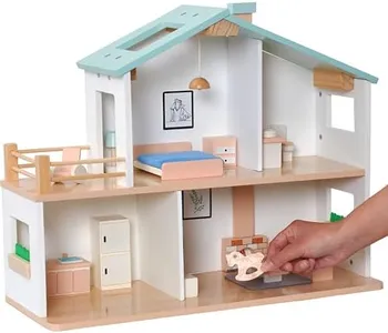 Jewelkeeper 2 Storey Dollhouse Wooden - Kids Pretend Play Dream House - Wooden Dollhouse for Girls - Large Wood Doll Houses Playset Gift for Girl Ages 3 and Up -15.7x19.6 inch