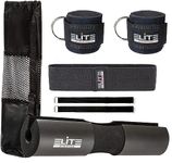 Elite Athletics Barbell Squat Pad & Pair of Gym Ankle Straps for Cable Machines, Booty Hip Band with Secure Straps & Carry Bag - Hip Thrust Foam Squat Bar - Thick Foam Cushion