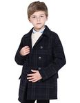 SOLOCOTE Boys Coat Elegant Notched Collar Double Breasted Wool Blend Over Pea Coat SLN6005 Navy/Grey Check 11-12Y