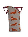 Fox Foxes Glasses Case Lined Padded Unique Design Hand Made Hessian Cotton