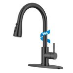 WEWE Kitchen Faucet with Pull Down Sprayer 3 Modes, Matte Black Leak-Proof Stainless Steel Sink Faucet for Farmhouse, Commercial, Laundry, RV & Bar, 1 or 3 Hole