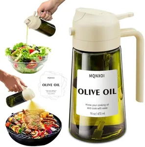 2 in 1 Glass Oil Sprayer & Dispenser,16oz/470ml Olive Cooking, Air Fryer, and Salad, for Kitchen Gadgets and Air Fryer Accessories, w/Stickers (White + Dark Green Bottle1)