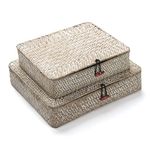 Whitewash Seagrass Storage Baskets with Lid Rectangular Organization Wicker Shelf Box Natural Woven Stackable Set of 2 (Large+Small)