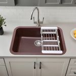 Ruhe® Choco Brown Quartz Single Bowl 24x18x9 inches Kitchen Sink with Round Corners | Sound-Absorption and Durable Kitchen Sink | Including Sink Coupling, Waste Pipe and Vegetable Basket