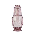 Elle Décor Vintage Bedside Water Carafe with Tumbler – Elegant Pitcher and Matching Drinking Glass Doubles As Lid for Guest Room, Office-Makes A Gift, 4.7x10.4, Pink