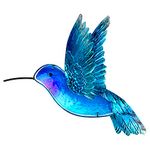 John's Studio Metal Hummingbird Wall Decor Bathroom Glass Art Iron Sculpture Outdoor Blue Hanging Decoration for Home Bedroom Garden Patio Porch or Fence - Blue