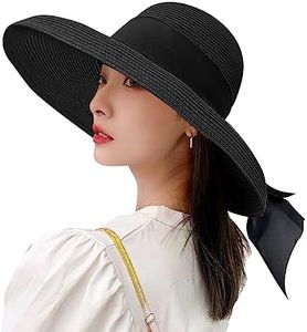 Wide Brim Straw Hat for Women Fedora Summer Sun Visor Hat Floppy Foldable Roll up Beach Sun Hat UV Sun Protection Travel Outdoor Straw Hat Fashion Bowknot Trilby Bowler Hat for Seaside Holiday Party
