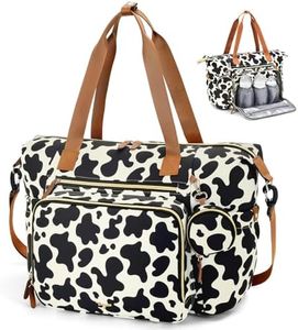 Tonyeee Diaper Bag Tote, Large Baby Diaper Bags for Travel, Hospital Bag for Labor Delivery with Pacifier Case, Changing Pad, Shoulder Strap, Cow Print