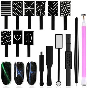 15 Pieces Nail Magnet Tool Set, Double-head Flower Design Nail Magnet Pens Magnet Stick 3D Magnetic Cat Eye Gel Polish Nail Art, for DIY 3d Magnetic, Salon, Studio or Home