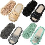 4 Pairs Washable Mop Slippers Microfiber Mop Slippers Funny Mop Shoes Floor Cleaning Slippers for Women Home Floor Dust Dirt Clean, Medium(Black, Pink, Grey, Nude, Novel)