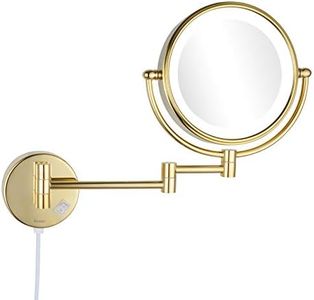 DOWRY 8 Inch Wall Mounted Vanity Makeup Mirror with LED Lighted,360 Swivel Double-Sided 10X Magnification Mirror for Bathroom/Bedroom/Hotel,Gold Finish