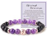 Natural Stone Healing Prayers Relaxation Bracelets - Crystal Stone Bracelet for Women,Negative Energy Protection Yoga Wellness Get Well Soon Gift for Women,Soothing Bracelet(Amethyst+ Black Agate)