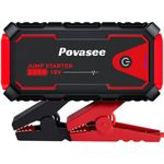 Povasee 3000A Peak Jump Starter Pack, 12V Jump Box for Car Battery up to 10L Gas or 8L Diesel Engine Battery Jump Starter with Power Bank/Dual Output/LED Light