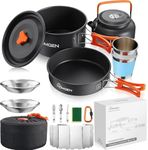 HOMGEN 14-Piece Camping Cooking Set with Stove Windshield & 2 Plates - Lightweight Aluminum Nesting Pot/Frying Pan Teapot - Complete Camping Mess Kit for Backpacking Picnics Outdoor Cooking Camping