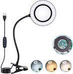 10X Magnifying Glass Lamp with Light Magnifier Light with Clip, Adjustable Flexible Gooseneck, 3 Color Modes Magnifying Lamp with USB Powered, Perfect for Daily Hobbies Repairing, Reading, Crafts