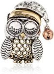 RareLove Cute Vintage Owl Santa Hat Ring Bell Two Tone Christmas Pins and Brooches Rose Gold Silver Plated Alloy Holiday Animal Jewelry for Women Girls