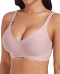 JURDUIR Seamless Bras for Women Wireless No Underwire Comfort Push Up Bra Adjustable Plunge V Neck Bralettes with Bra Extender(Pink,M)