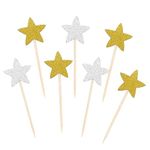 Pistha 50 Pcs Star Cupcake Toppers Glitter Twinkle Star Cupcake Picks for Wedding Baby Shower Birthday Party (Gold & Silver)