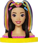 Barbie Totally Hair Styling Doll Head & 20+ Accessories, Color Reveal & Color-Change Pieces, Straight Black Neon Rainbow Hair