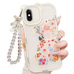 IAIYOXI for iPhone X Case with Cute Flowers Bear Pattern, Camera Protector, Clear Phone Case and Lovely Strap Bracelet Chain, Compatible for iPhone X for Girls Women (Clear)