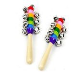 Baby Station Colorful Wooden Rainbow Handle Jingle Bell Rattle Toys Pack of 2 Rattle