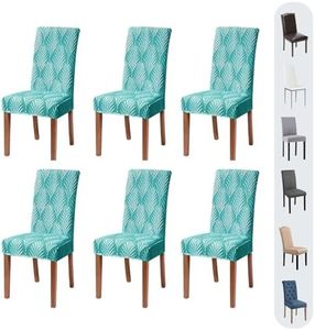 Altimpo Chair Covers, Stretch Chair Covers for Dining Chairs, Dining Room Chair Covers Set of 6, Removable Washable Dining Chair Covers for Home Kitchen Banquet Hotel Ceremony-Blue