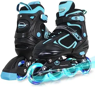 MammyGol Inline Skates for Boys Girls Kids Youth with Light up Wheels, Teal Beginner Blades Roller Skates for Boys Size 5 6 7 8 Ages 6-12