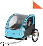 VEVOR Bike Trailer for Toddlers, Kids, Double Seat, 110 lbs Load, Tow Behind Foldable Child Bicycle Trailer with Universal Bicycle Coupler, Canopy Carrier with Strong Carbon Steel Frame, Blue and Gray