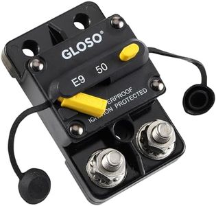 GLOSO Circuit Breaker E9C 50A Waterproof Auto Rese Breaker For Car Truck RV Automotive Marine Boat Trolling motor & Custom Wiring Audio battery protection Side by Side Stud IP67 Hi-Amp (50A)