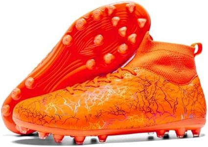RieatDay Soccer Cleats Mens Womens High-top Football Cleats Youth Lightweight Training Soccer Shoes Adult Outdoor Tacos de Futbol para Hombre, Orange, 8 Men