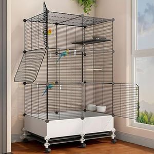Uandhome Bird Cage for Parakeets,Parrotlets, Cockatiels, Budgie Finch Lovebird Canary Pet Bird,Splash-Proof Food, Easy to Install and Clean,Accessories Included (Black)