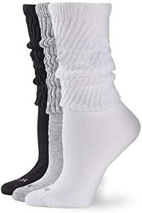 HUE Women's Slouch 3 Pair Pack Socks, White/Light Charcoal Heather/Black, One Size US