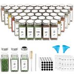 Rongbaor 48 Pack Spice Jars with Shaker Lids Glass Spice Jars with 120 Labels Seasoning Jars with Airtight Spice Bottles Set Spice Containers Jars with 45pcs Lids, 1 Pen, 1 Hose Brush and Funnels