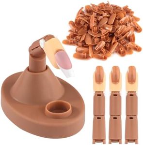 Acrylic Nail Practice Finger Kit, BORNBYME Acrylic Nail Training with 1 Base Stand, 3 Adjustable Fake Fingers, 100 Brown Nail Tips, Movable Training Nail Practice for Nail Beginner…