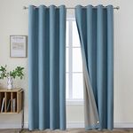 Joydeco 100% Blackout Light Blue Curtains 108 Inch Length for Living Room, Sky Blue Linen 100% Blackout Curtain Panels Set, Burlap Thermal Grommet Curtains for Bedroom (52x108 inch, Sky Blue)