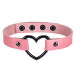 Cupimatch Punk Heart Love Leather Choker Gothic Charm Collar Necklace Adjustable 13"- 15.4" Pink Halloween Ornaments Jewelry Gifts