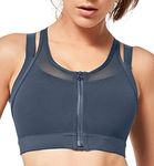 Yvette High Impact Women Sports Bra Front Closure Double Deck Mesh Running Bra for Plus Size, 08AGrey, L(DF)