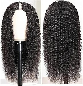 Aiokrtse Perruque de cheveux humains péruviens vierges avec partie en U Cheveux frisés et crépus-12 pouces (30,4 cm)-Couleur naturelle
