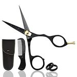 ONTAKI 5.5” Japanese Steel Beard Scissors & Mustache Scissors - Ergonomic Design Beard Scissors for Men with 1 Comb & Carrying Pouch - Hand Forged Facial Hair Scissors (Black)